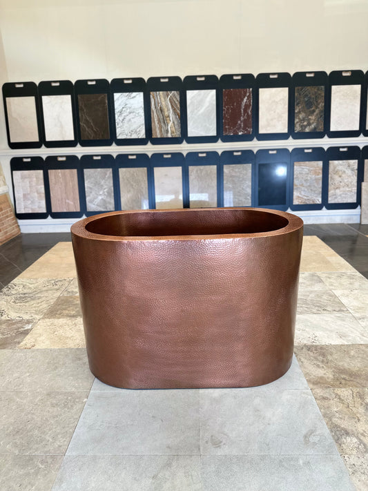 Antique Copper Hammered Double Wall Oval Japanese Soaking Tub