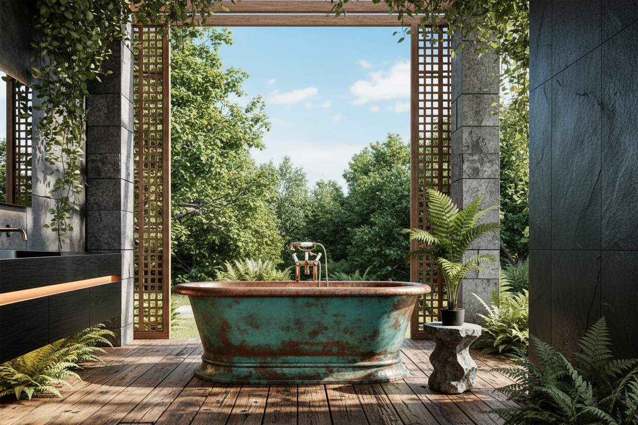 Pedestal Verdigris/Antique Copper Low Lying Bath