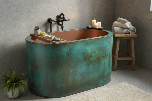 Verdigris/Antique Copper Hammered Double Wall Oval Japanese Soaking Tub