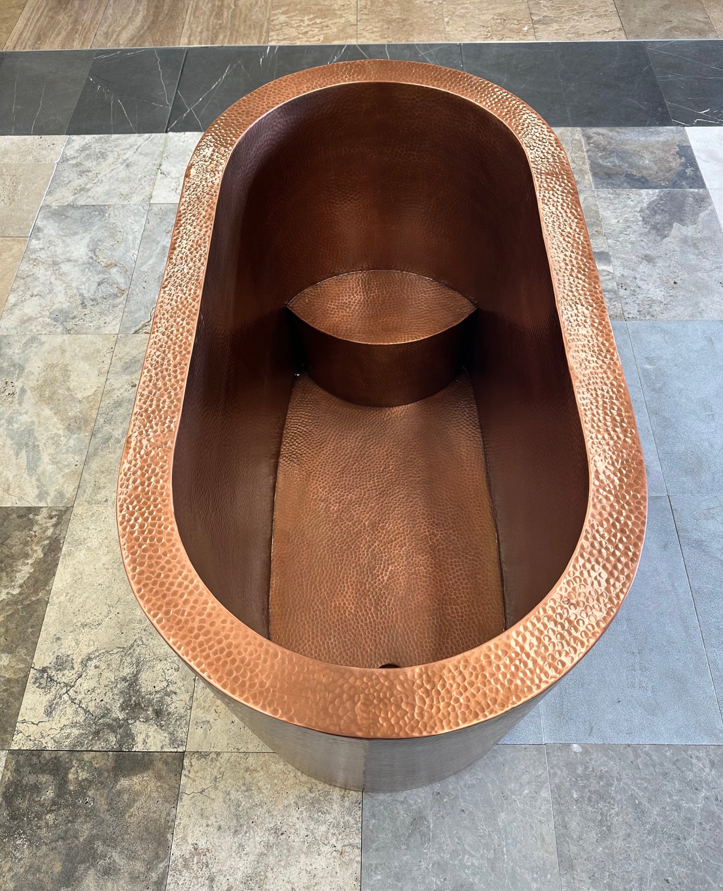 Antique Copper Hammered Double Wall Oval Japanese Soaking Tub