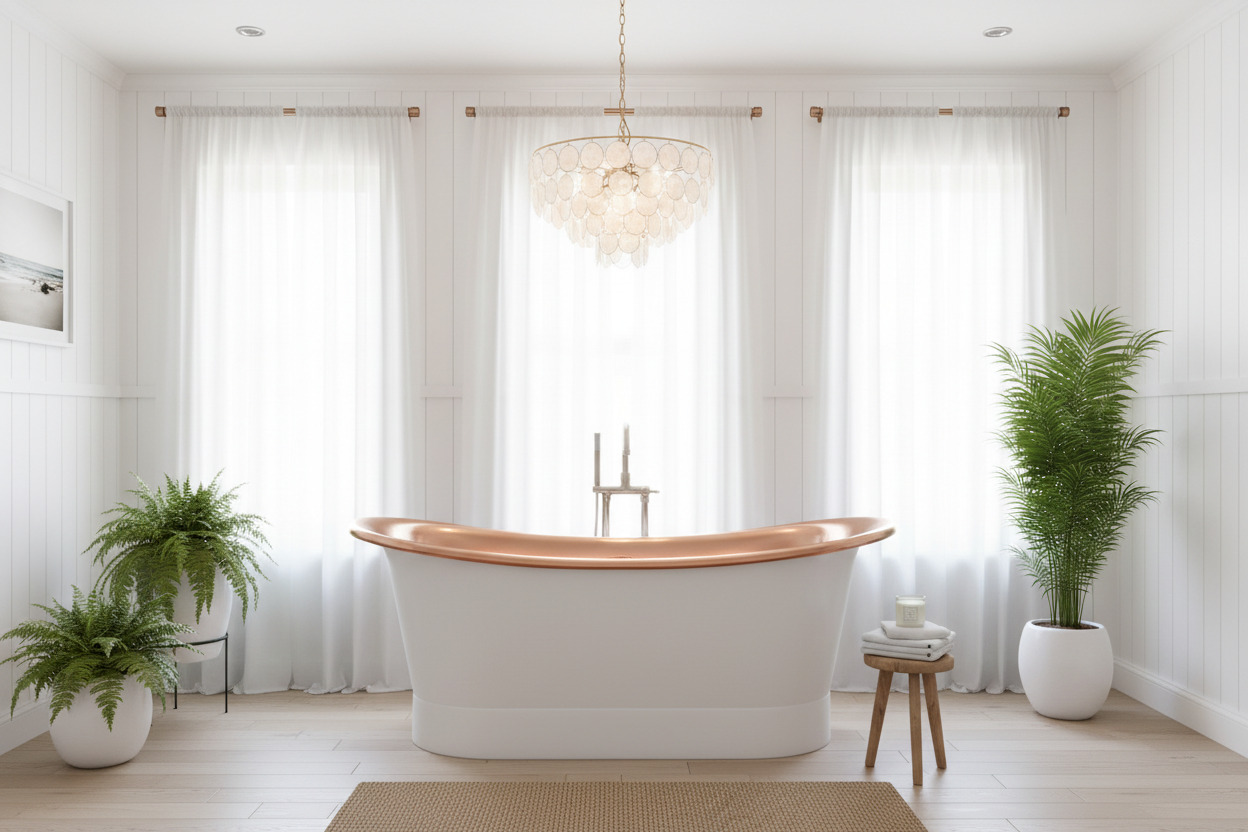 Modern White & Ching Copper Soaking Bath