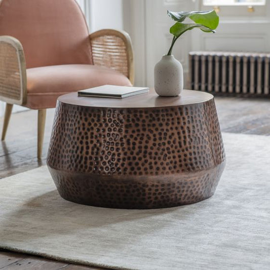 Pure Copper Side Table Hammered Round