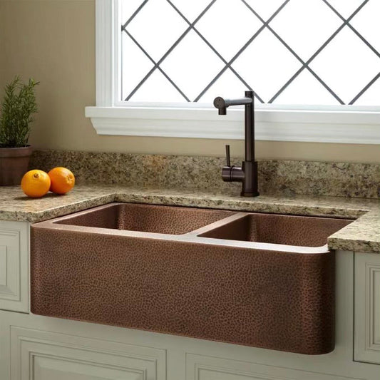 Copper Hammered Double Bowl Sink