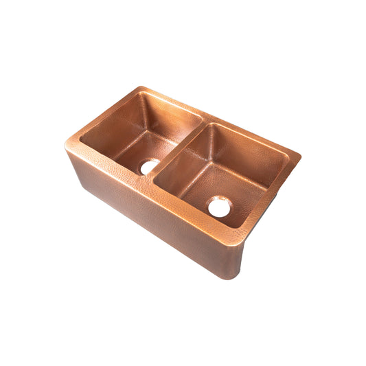 Copper Hammered Double Bowl Sink