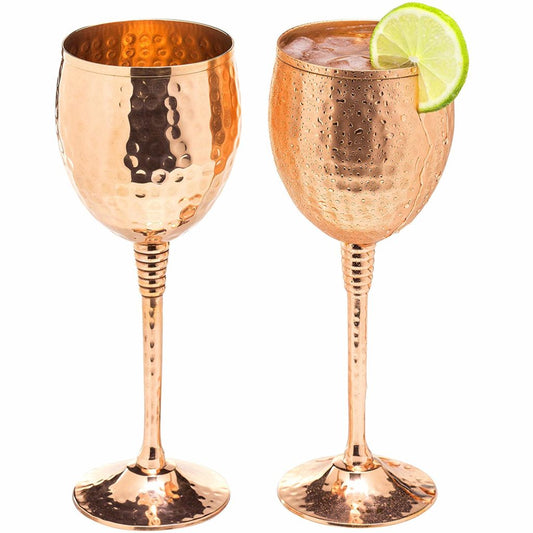 Polished Hammered Copper Wine Glasses