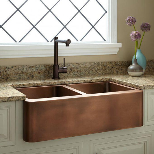 Copper Double Bowl Farmhouse Sink