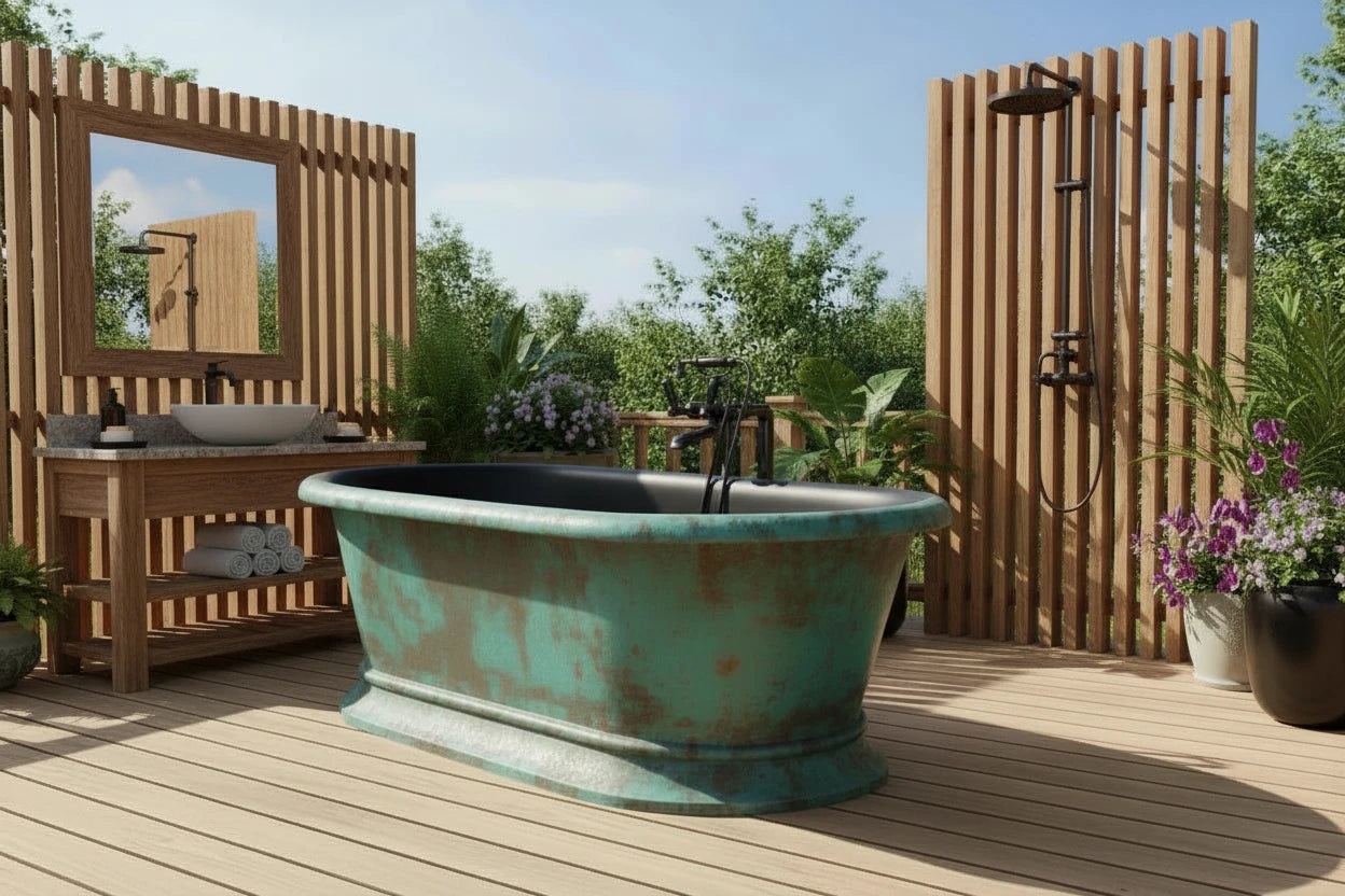 Pedestal Verdigris/Matt Black Copper Low Lying Bath