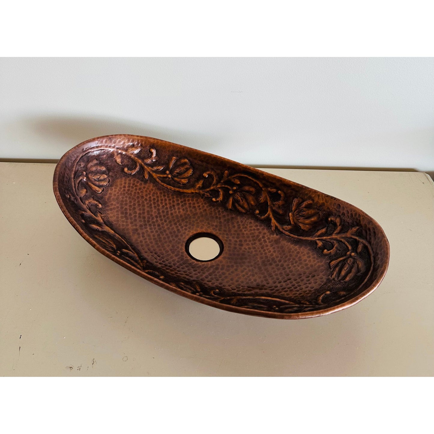 Floral Oval Copper Bathroom Trough
