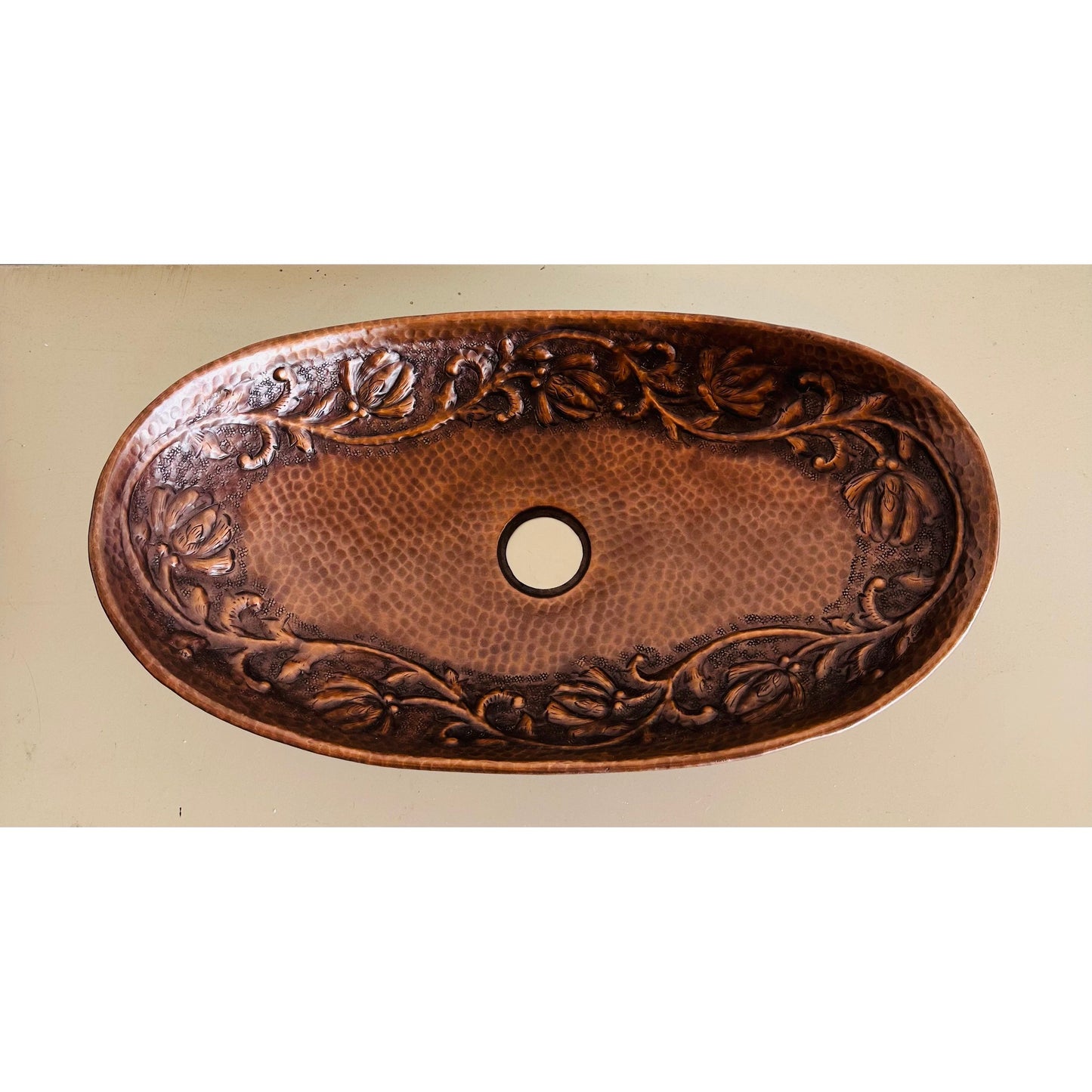 Floral Oval Copper Bathroom Trough