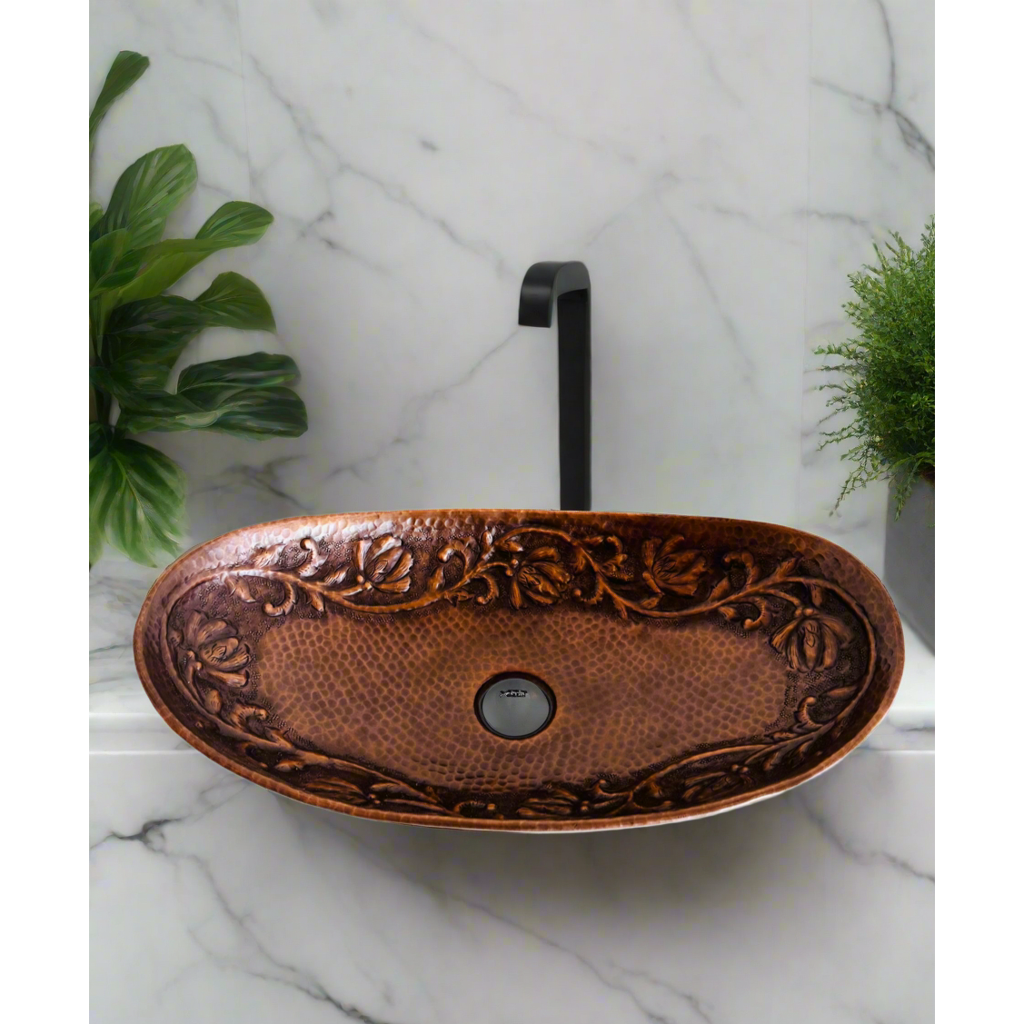 Floral Oval Copper Bathroom Trough
