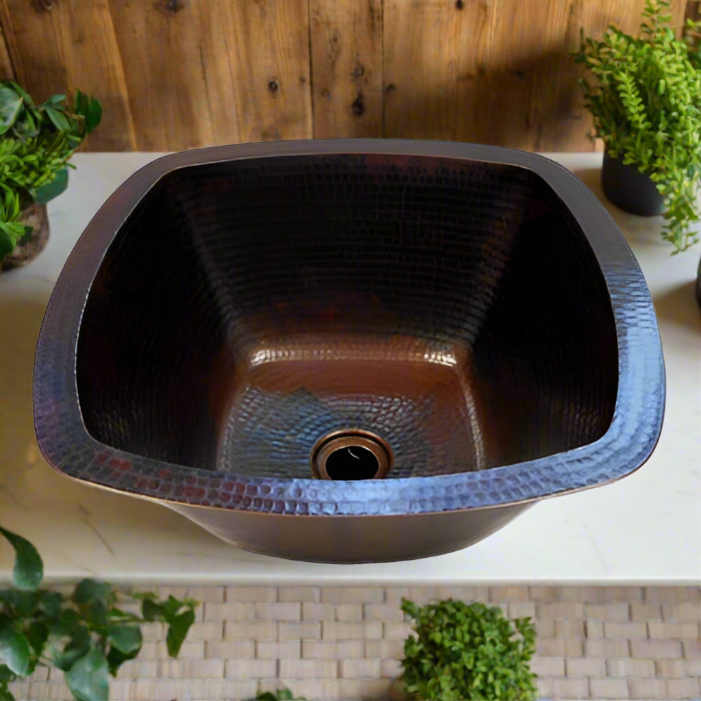 Copper Hammered Square Bathroom Sink