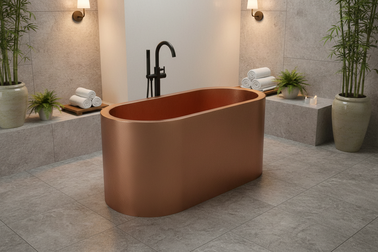 Antique Copper Hammered Double Wall Oval Japanese Soaking Tub (2 SEATS)