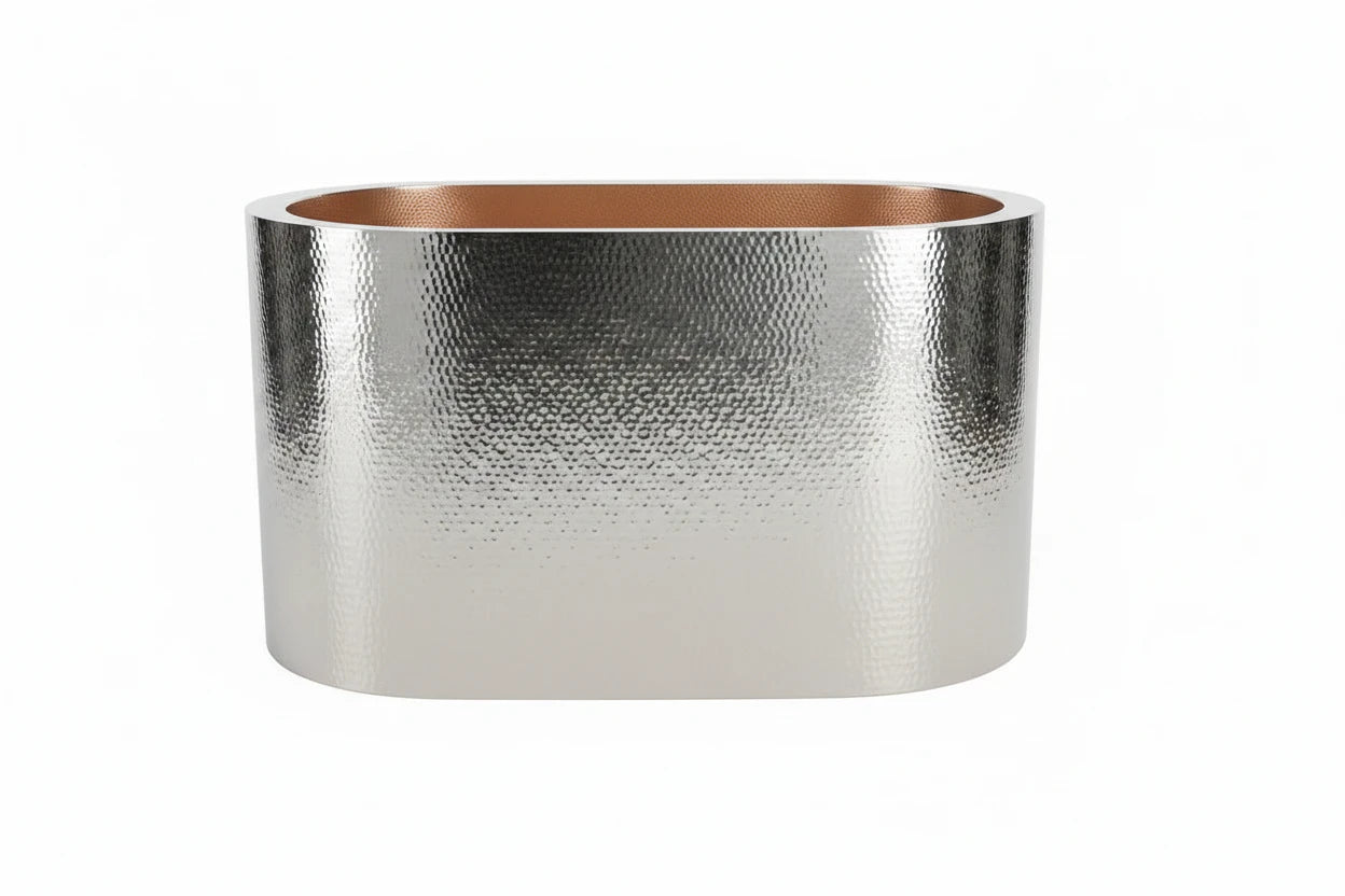 Nickel/Antique Copper Hammered Double Wall Oval Copper Japanese Soaking Tub (2 SEATS)