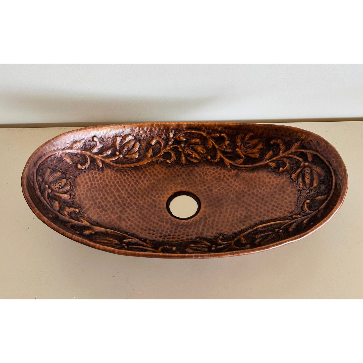Floral Oval Copper Bathroom Trough