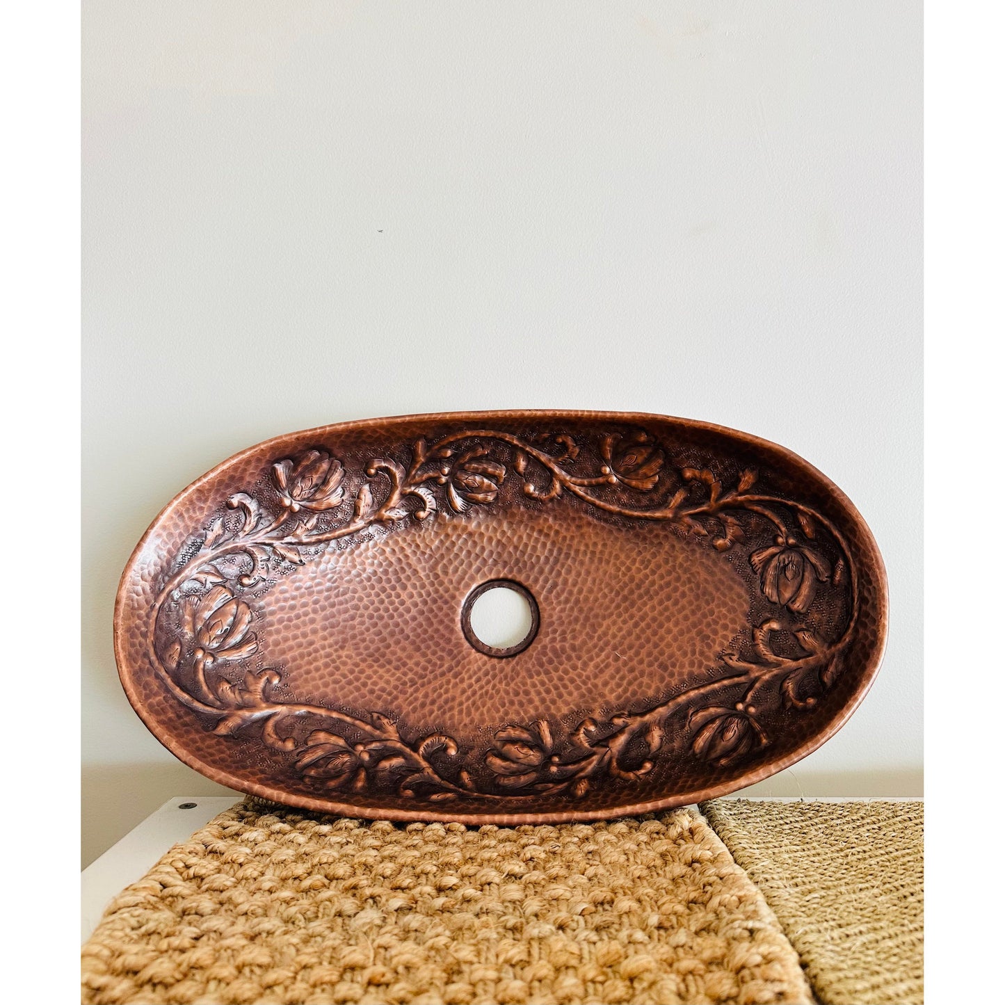 Floral Oval Copper Bathroom Trough