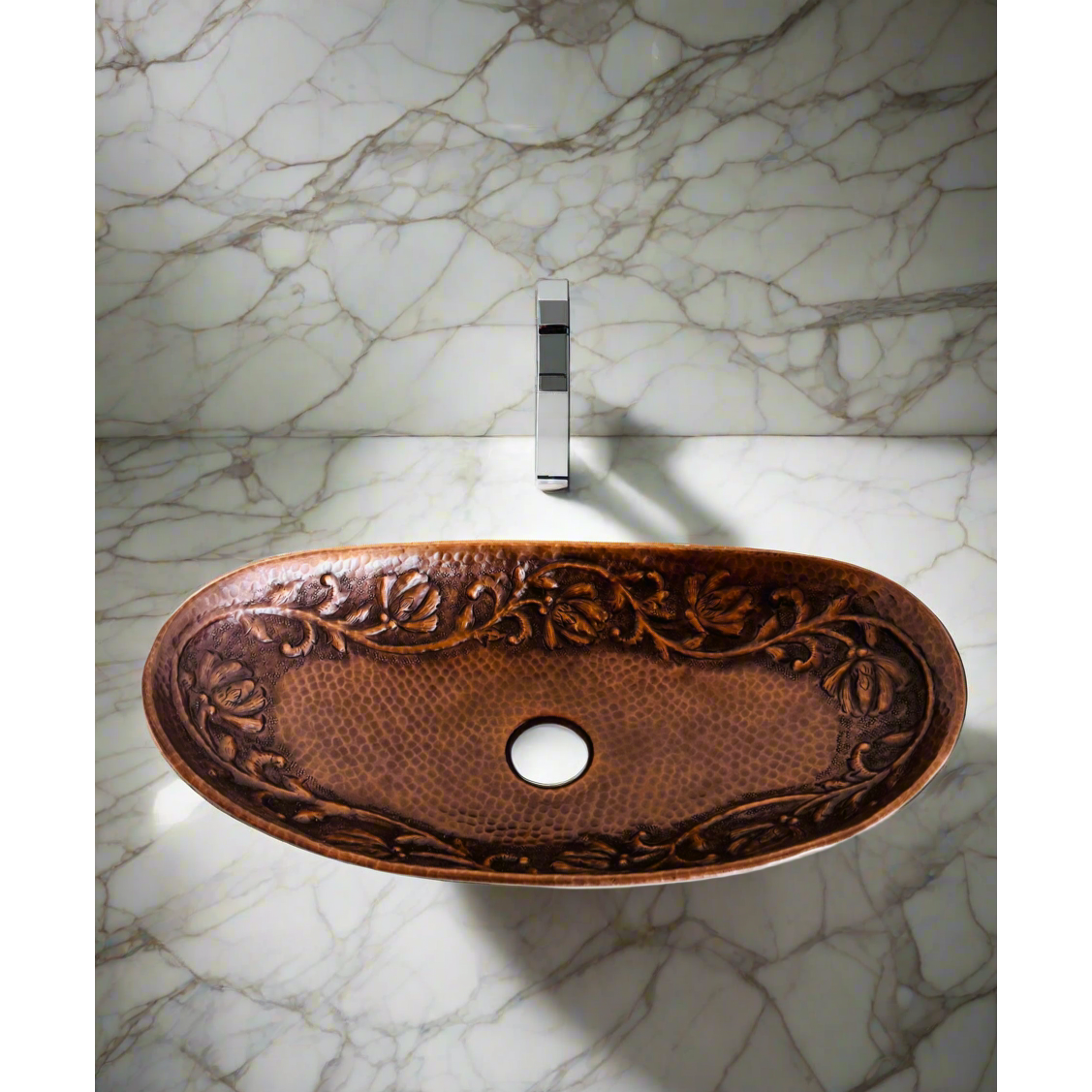Floral Oval Copper Bathroom Trough