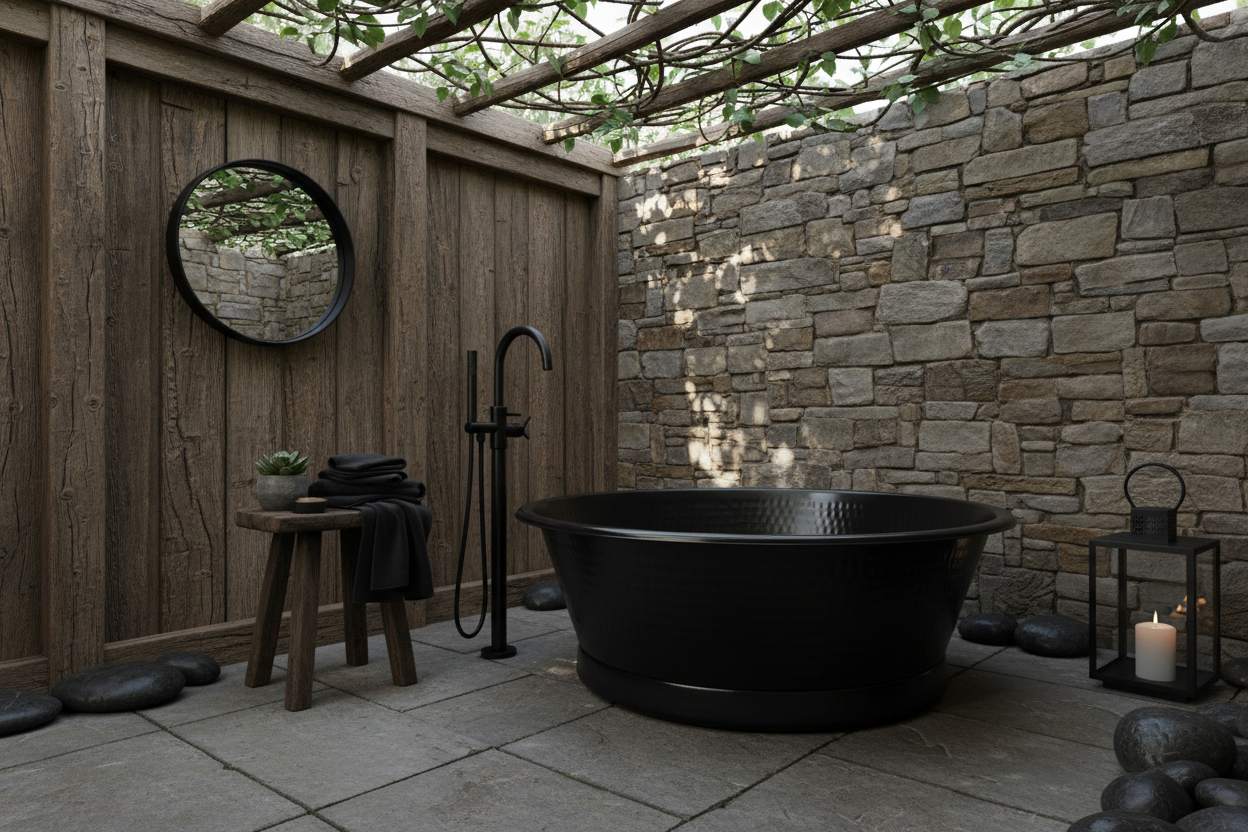 Copper Black Hammered Round Bath