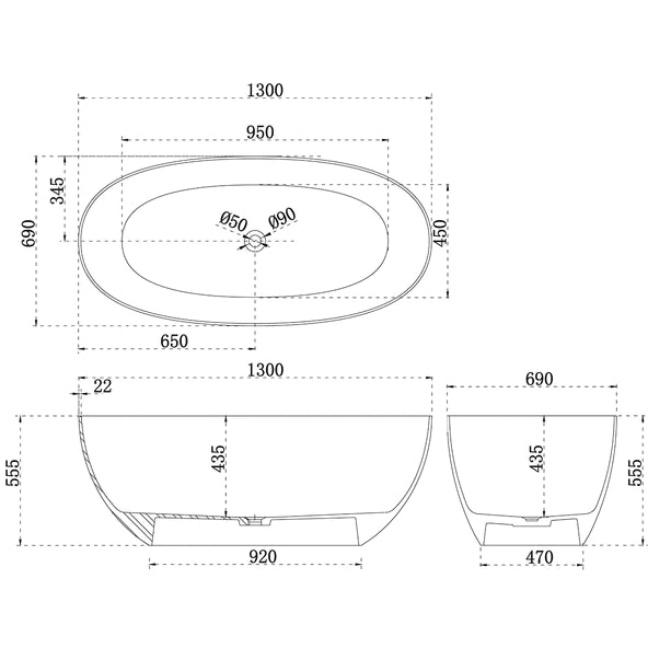 Oval Freestanding Bath  Egg| Gloss White or Matte White