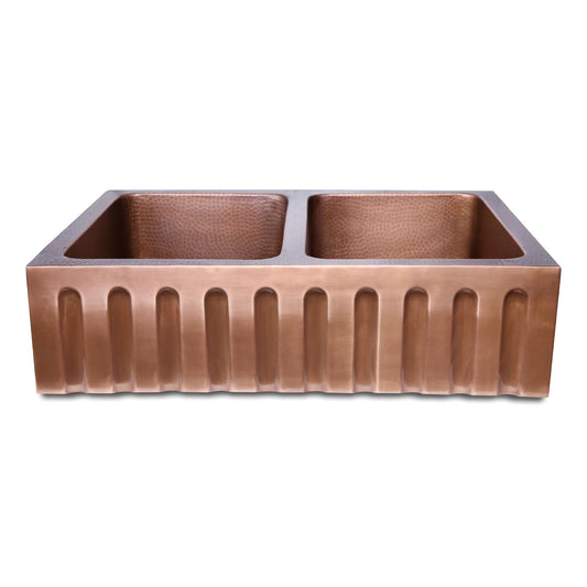 Copper Fluted Double Bowl Sink