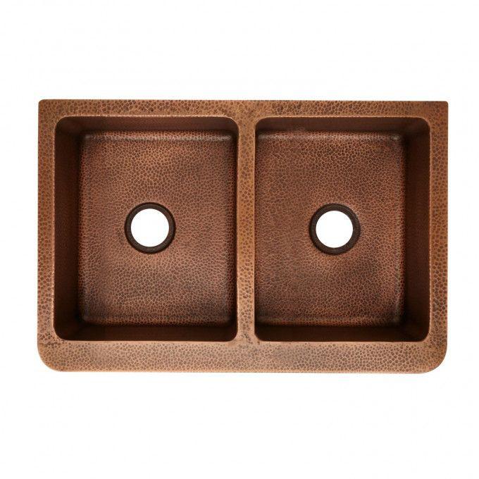 Copper Hammered Double Bowl Sink