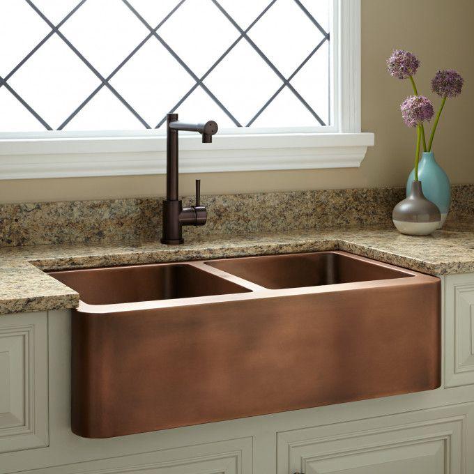 Copper Double Bowl Farmhouse Sink