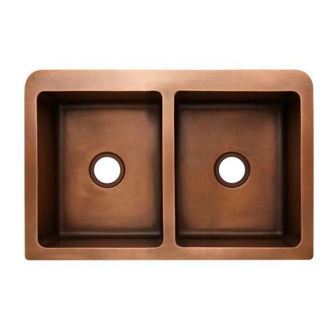 Copper Double Bowl Farmhouse Sink